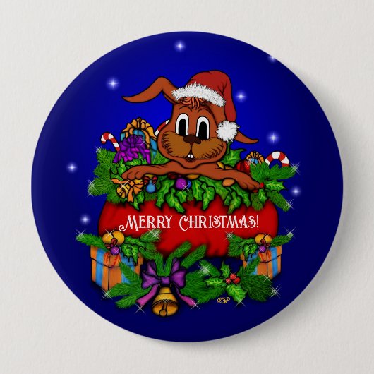 クリスマス・ウサギ 缶バッジ (正面)