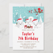 クリスマス　ウッドランド　アークティック　フォックス　バースデー　パーティー 招待状 (正面)