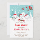 クリスマス　ウッドランド　アークティック　フォックス　ベイビー　シャワー 招待状 (正面)