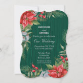 クリスマス エメラルドグリーン ポインセチア 招待状 (正面)