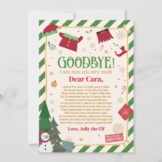 クリスマス エルフからの手紙 お別れカード 招待状 (正面)