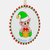 クリスマス+エルフ+お名前入り セラミックオーナメント (右)