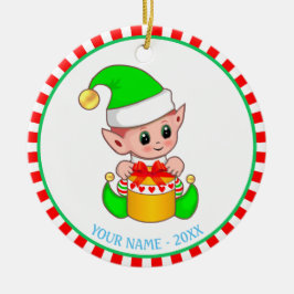 クリスマス+エルフ+お名前入り セラミックオーナメント