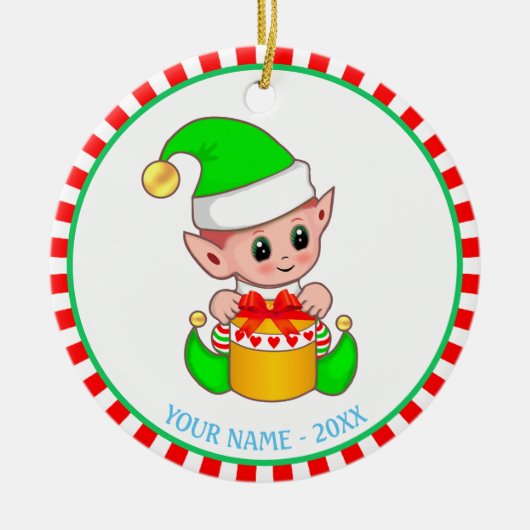 クリスマス+エルフ+お名前入り セラミックオーナメント (正面)