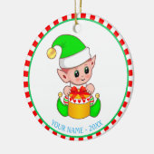 クリスマス+エルフ+お名前入り セラミックオーナメント (左)