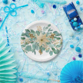 クリスマス エレガントな白いポインセチア ユーカリ ペーパープレート (パーティー)