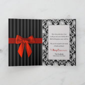 クリスマス、エレガント黒/白のパターン/赤いリボン カード (内部)