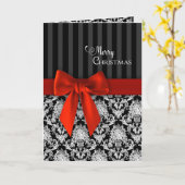 クリスマス、エレガント黒/白のパターン/赤いリボン カード (黄色い花)
