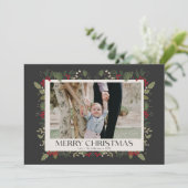クリスマス・エレガント・ウィンター・ホリー・ボタニカル写真 シーズンカード (スタンド正面)
