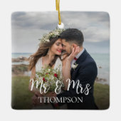 クリスマス・エレガント・フォト 夫婦 シンプル セラミックオーナメント (正面)