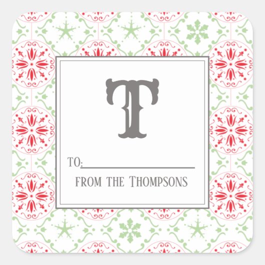 クリスマス エレガント 赤と緑 宛先 スクエアシール (正面)