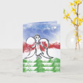クリスマス・エンジェルとスター・ホリデー・グリーティング・カード カード (黄色い花)