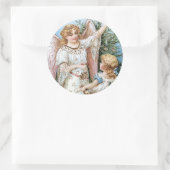 クリスマス・エンジェルと子供 ラウンドシール (バッグ)