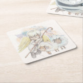 クリスマス・エンジェル・シェパードと羊 スクエアペーパーコースター (アングル)