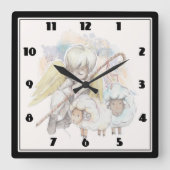 クリスマス・エンジェル・シェパードと羊 スクエア壁時計 (正面)