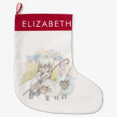 クリスマス・エンジェル・シェパードと羊 ラージクリスマスストッキング (正面)