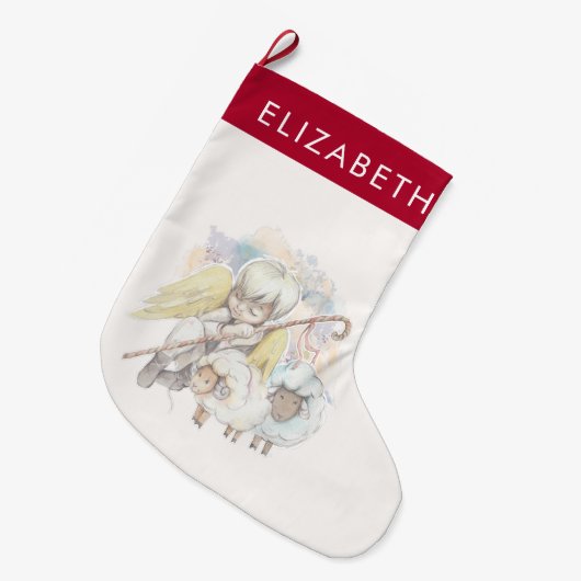クリスマス・エンジェル・シェパードと羊 ラージクリスマスストッキング (正面 (吊り時))