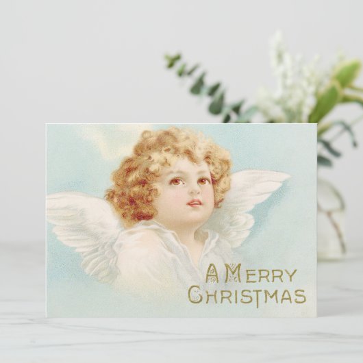 クリスマス・エンジェル・メリークリスマス・宗教的な青 シーズンカード (スタンド正面)