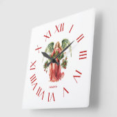 クリスマス・エンジェル・レッド・ローマ数字 スクエア壁時計 (傾斜)