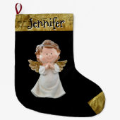 クリスマス・エンジェル(名前あり)、金ゴールド ラージクリスマスストッキング (正面)