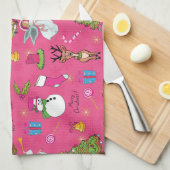 クリスマス・エンジェル、鹿と雪だるま キッチンタオル (四つ折り)