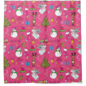 クリスマス・エンジェル、鹿と雪だるま シャワーカーテン (正面)