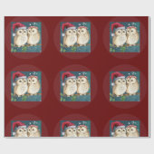 クリスマス オウル 雪のサンタの帽子 キュート ラッピングペーパー (フラット)