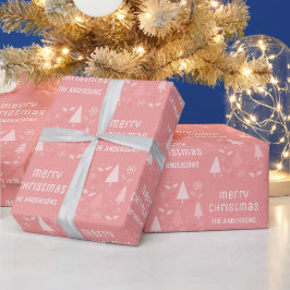 クリスマス オリジナル 家族の名前 ピンク ラッピングペーパー