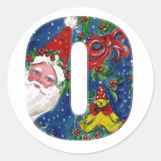 クリスマス・オレター/赤いリボンのサンタクロース ラウンドシール (正面)
