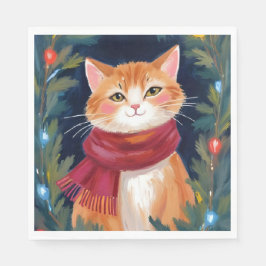 クリスマス オレンジ 猫 フェスティブ ペット ホリデー スタンダードランチョンナプキン