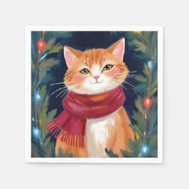 クリスマス オレンジ 猫 冬のペット スタンダードカクテルナプキン