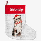 クリスマス・オーストラリアの羊飼い(犬の名前あり) ラージクリスマスストッキング (正面)