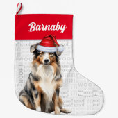 クリスマス・オーストラリアの羊飼い（犬の名前あり） ラージクリスマスストッキング (正面)