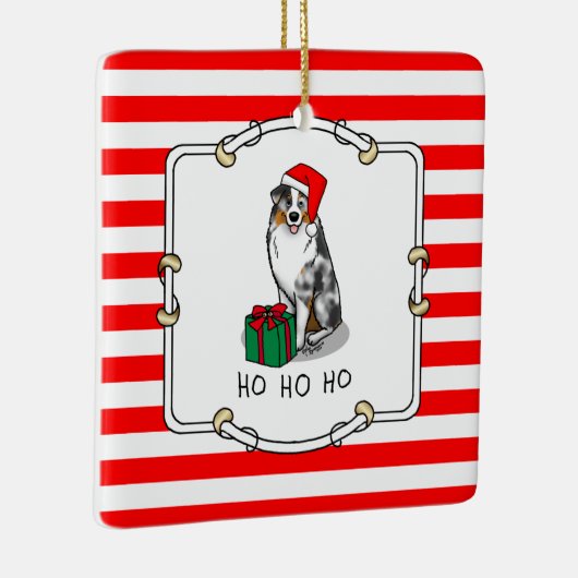 クリスマス・オーストラリア・シェパード(青メルルタン/w 1) セラミックオーナメント (右)