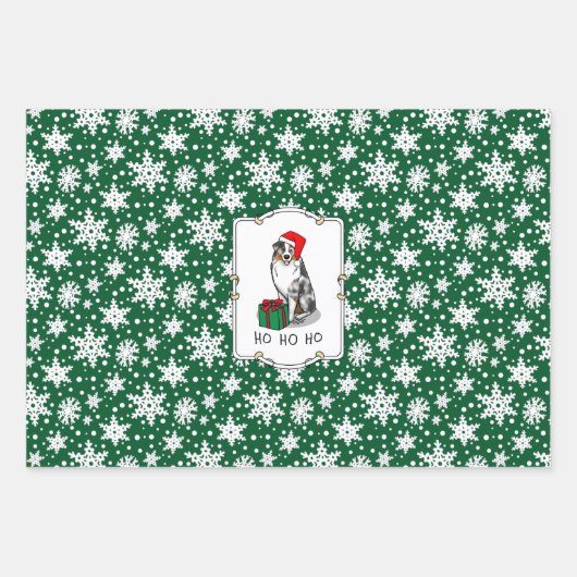 クリスマス・オーストラリア・シェパード(青メルルタン/w 1) ラッピングペーパーシート (正面)