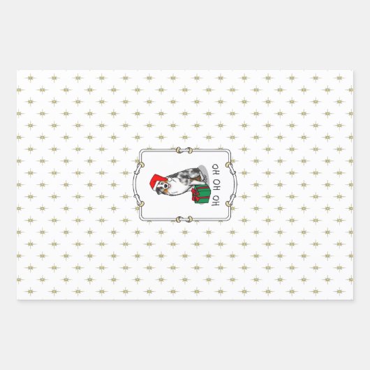 クリスマス・オーストラリア・シェパード(青メルルタン/w 1) ラッピングペーパーシート (正面3)