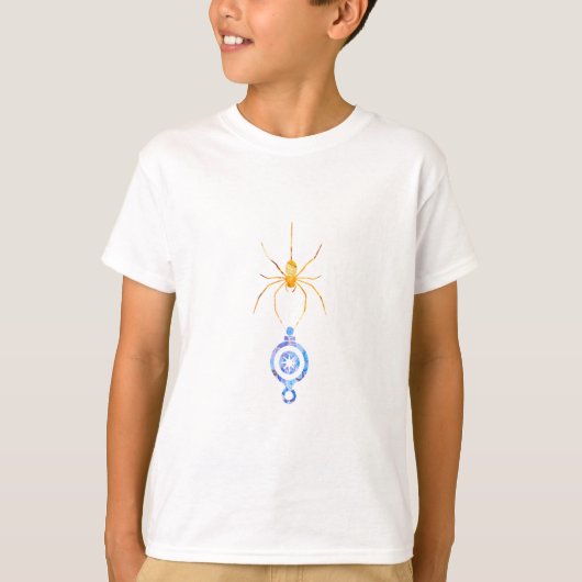 クリスマス オーナメントを持つクモのコラージュアート Tシャツ (正面)