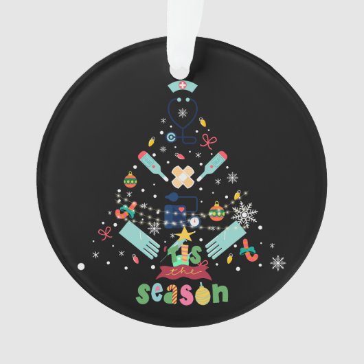 クリスマス、オーナメント医療テーマ25 Black BG オーナメント (正面)