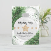 クリスマス |オーナメント、パインズ、金ゴールド 招待状 (スタンド正面)