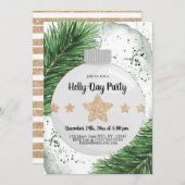 クリスマス |オーナメント、パインズ、金ゴールド 招待状 (正面/裏面)