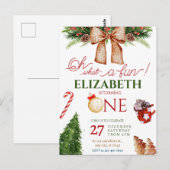 クリスマス・オー・ホワット・ファン ファーストバースデー招待状 ポストカード (正面/裏面)