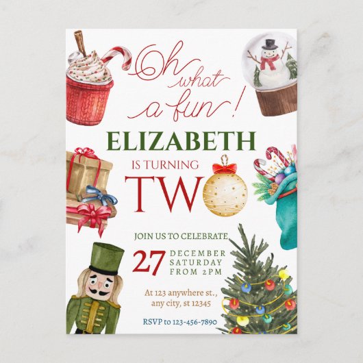 クリスマス・オー・ホワット・ファン 2歳の誕生日 ポストカード (正面)