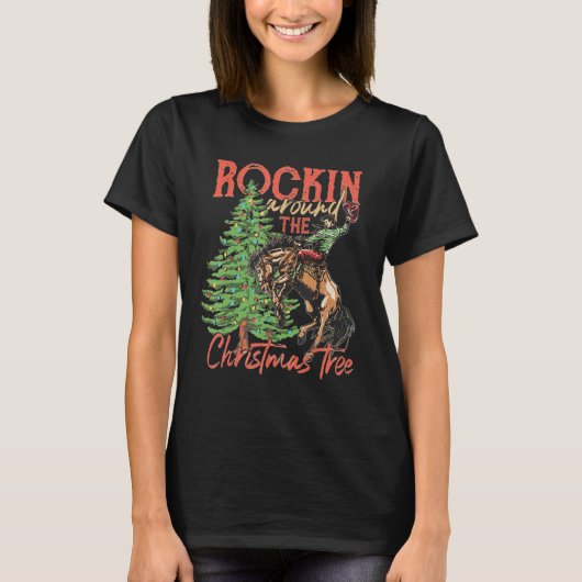 クリスマス・カウボーイのクリスマスツリーの周りで揺れる Tシャツ (正面)