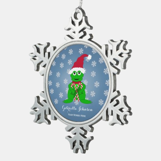 クリスマス·カエル スノーフレークピューターオーナメント (右)