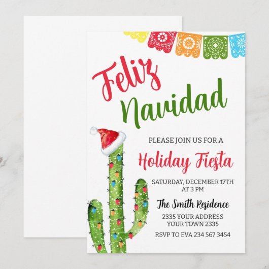 クリスマス カクタス ホリデー パーティー 招待状 (正面/裏面)