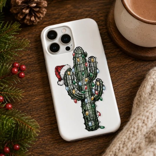 クリスマス・カクタス+ライト iPhoneケース