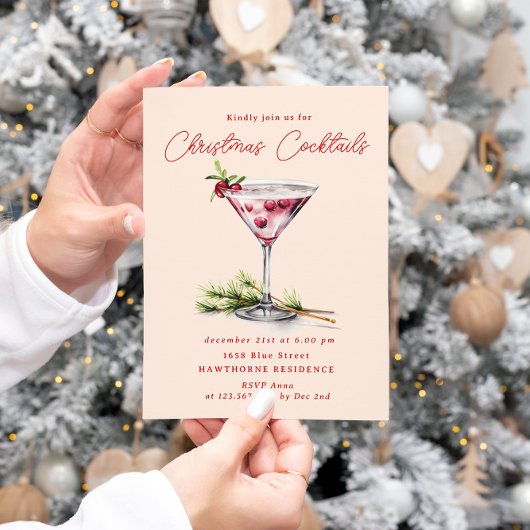 クリスマス・カクテルのエレガントパーティー 招待状