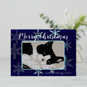 クリスマス カスタマイズ可能 スノーフレーク 青 デザイン 箔シーズンカード (立ち正面)