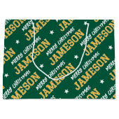 クリスマス カスタムネーム グリーン ゴールド ラージペーパーバッグ (正面)