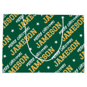 クリスマス カスタムネーム グリーン ゴールド ラージペーパーバッグ (裏面)